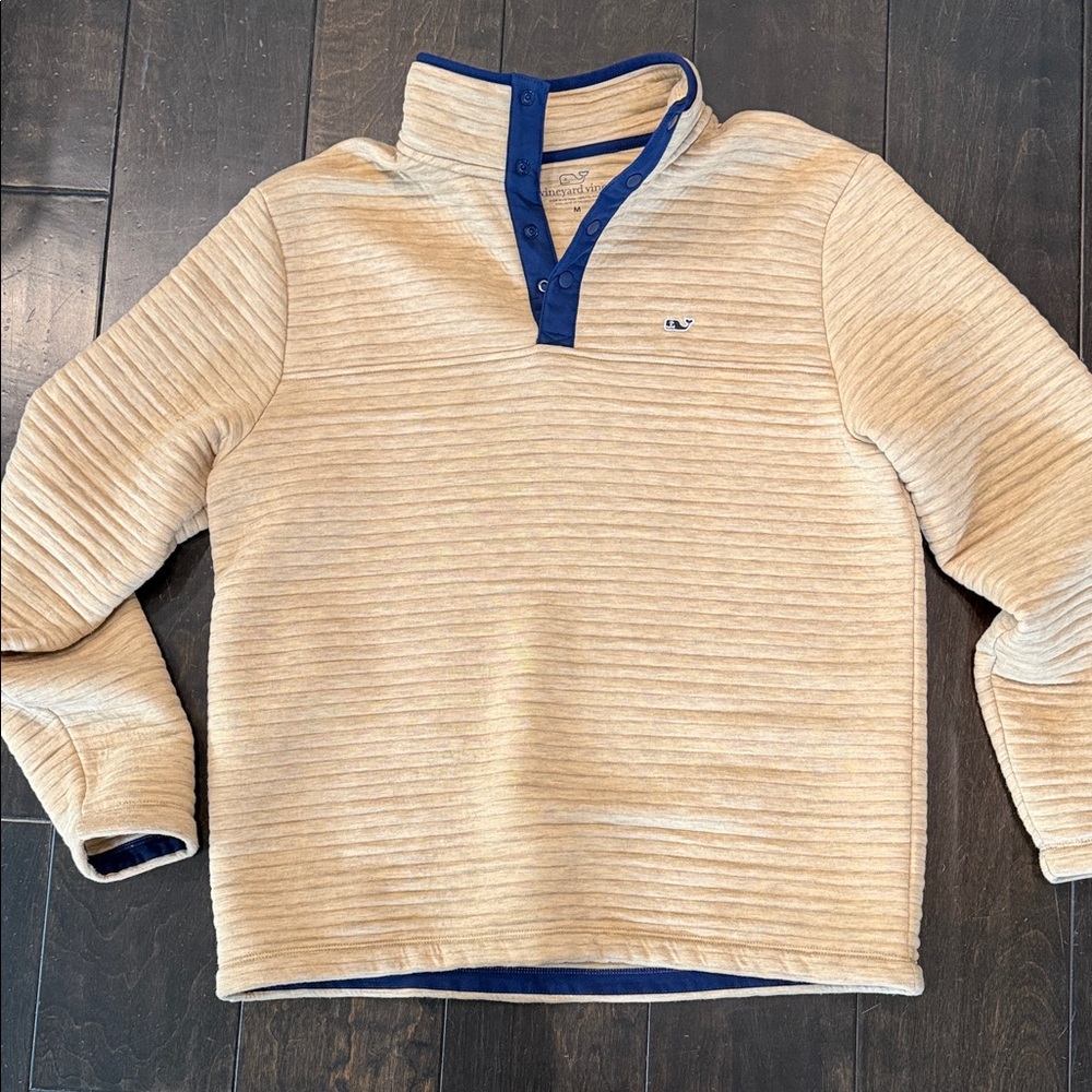 Vineyard Vines Tan and Blue Zip Up Sweater
